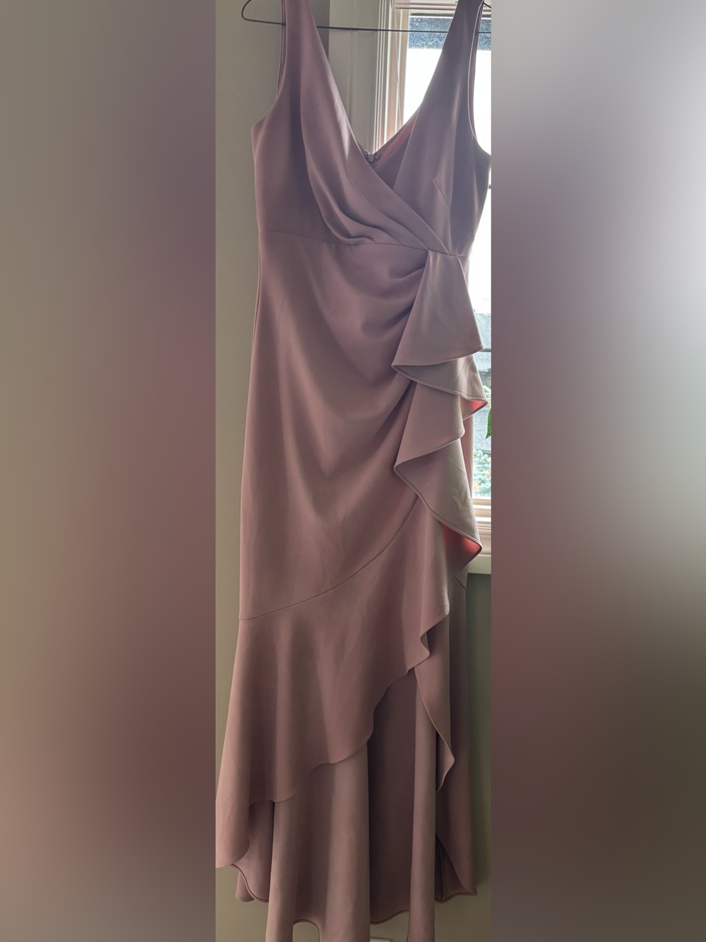Betsy Adam Dusty Rose formal ruffle gown